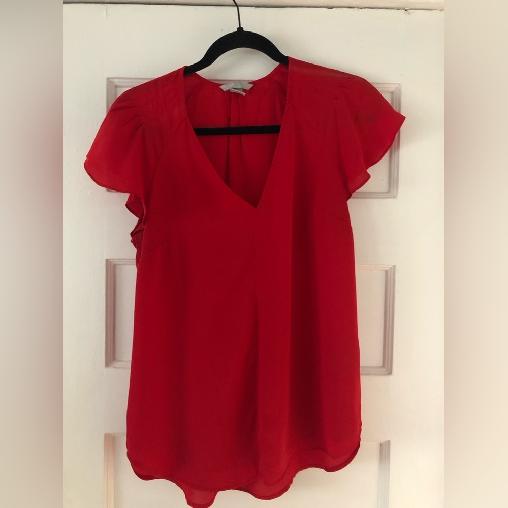 Red H&M Flutter Sleeve Top - image 1